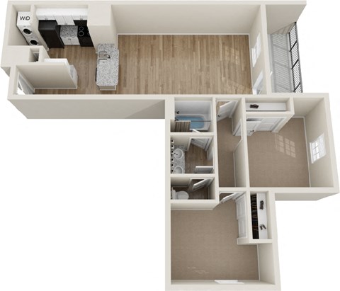 a 3d rendering of a floor plan with an open